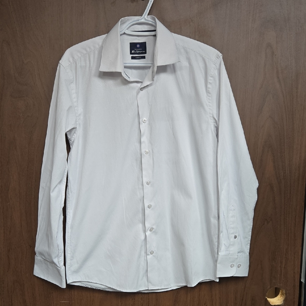 Ben Sherman Size M Textured White Slim Fit Dress Shirt